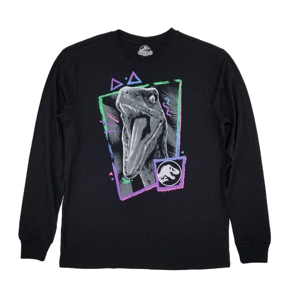 Jurassic World Mens Black Long Sleeve Raptor Graphic Crew Neck T-Shirt - Picture 1 of 2